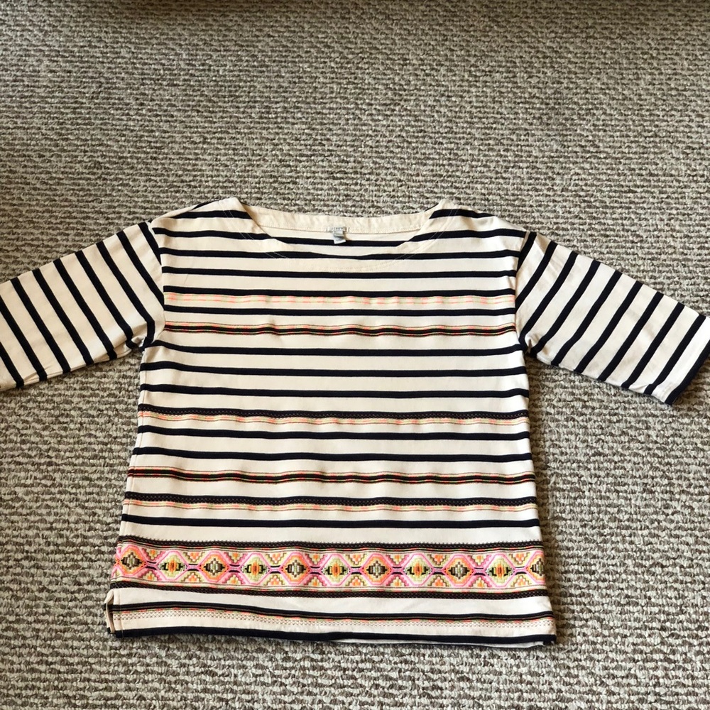 J Crew striped top with neon stitching size M